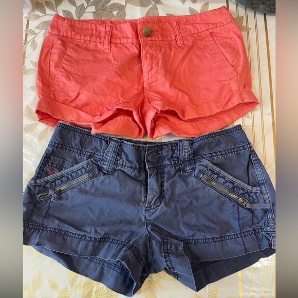 Set Of 2 American Eagle Outfitters Cotton  Shorts Sz 0/ 00 Blue/ Coral - Picture 1 of 9